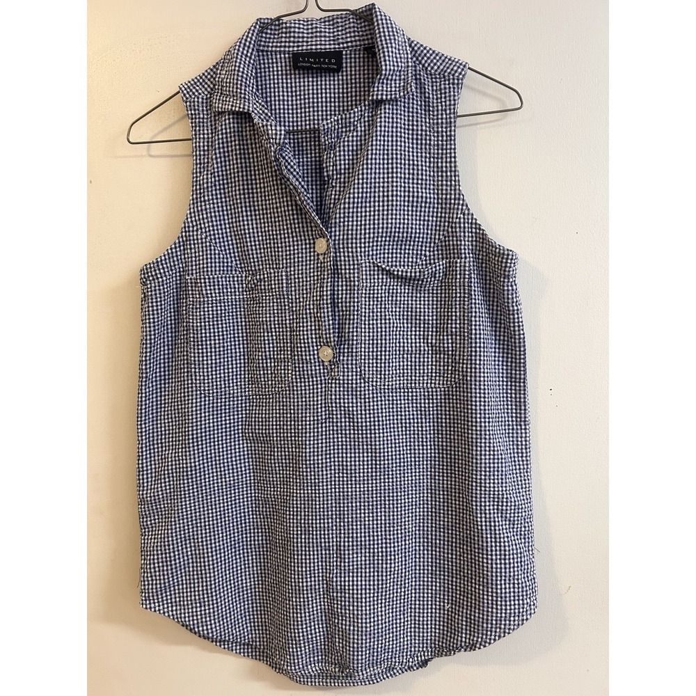 The Limited Women's Blue/White Checked Sleeveless Top Size P